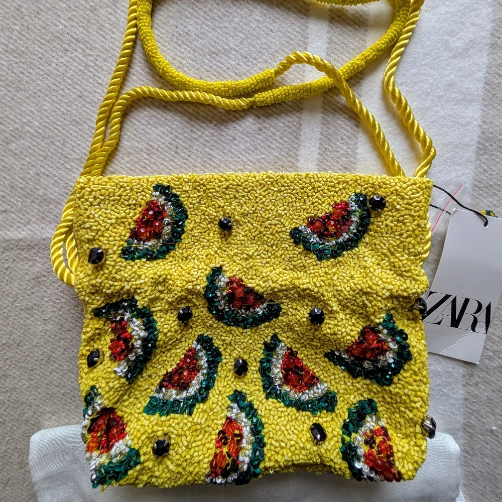 Zara Yellow Beaded Watermelon Bucket Bag New - Picture 3 of 5